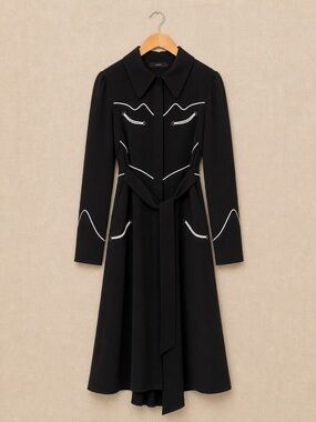 ELLERY Nashville Piped Shirt Dress Black Midi Western Tailored US4